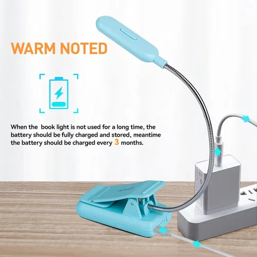 Miniatura 6 de VAVOFO Luz de Lectura Recargable, Bloqueo de Luz Azul, Luz de Lectura Ámbar 1600K con Clip, Cuidado de los Ojos 7 LEDs Luz de Libro para Niños