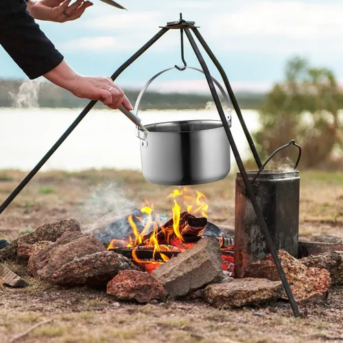 Miniatura 9 de Juego de utensilios de cocina de acero inoxidable 304 de 8 piezas para ollas y sartenes, kit de cocina de fuego abierto Sartén vaporera con bolsa