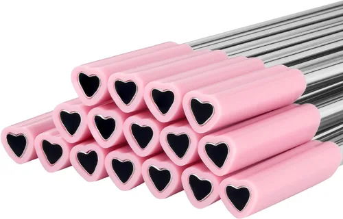 Miniatura 8 de Jutom Paquete de 16 pajitas de metal con forma de corazón, reutilizables, de acero inoxidable con puntas de silicona, lindas con 2 cepillos