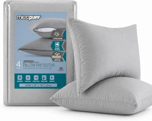 Miniatura 24 de Micropuff Protectores de almohada de tamaño estándar con cremallera, paquete de 2, funda de almohada hipoalergénica suave y transpirable. Funda