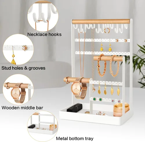 Miniatura 2 de PAMANO Organizador de joyas, soporte para collares, soporte de joyería de 6 niveles, estante de exhibición de aretes, 12 ganchos para colgar