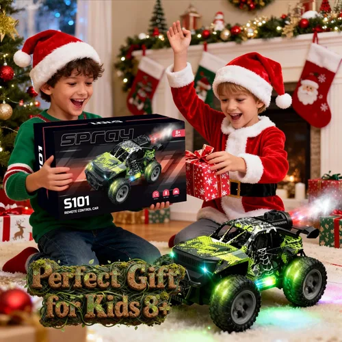 Miniatura 7 de Camión monstruo RC 1:18 para niños, niños 4-7-8-12, auto de control remoto todoterreno todoterreno con luces LED y aerosol, 40 minutos de tiempo