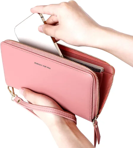 Miniatura 19 de Badiya Billetera para mujer con bloqueo RFlD de cuero con cremallera alrededor de carteras de gran capacidad