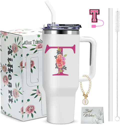 Miniatura 20 de Regalos de cumpleaños para mujeres, vaso con monograma con asa, regalos personalizados para mamá, regalo con monograma para mujer, vasos