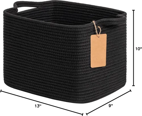 Miniatura 8 de Goodpick Cesta de Almacenamiento Negra para Estantes, Cestas Tejidas para Almacenamiento, Cestas de Almacenamiento de Juguetes para Niños, Cesta