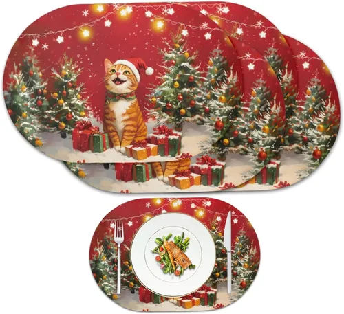 Miniatura 22 de Pumpkin Placemats Oval Placemats Set of 2 Black Cat Table Mats for Dining Tables Washable Heat Resistant Place Mats for Holiday Party Use 12X18 Inch