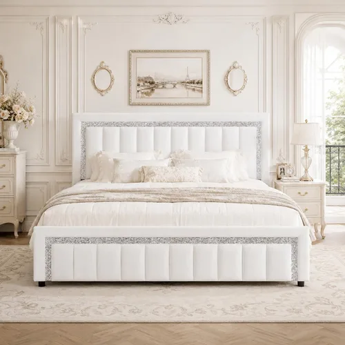 Miniatura 10 de HOMBCK Marcos de Cama Individual, Marco de Cama Tamaño Individual con Cabecera y Pie de Cama de Diseño de Terciopelo Diamante, Marco de Cama
