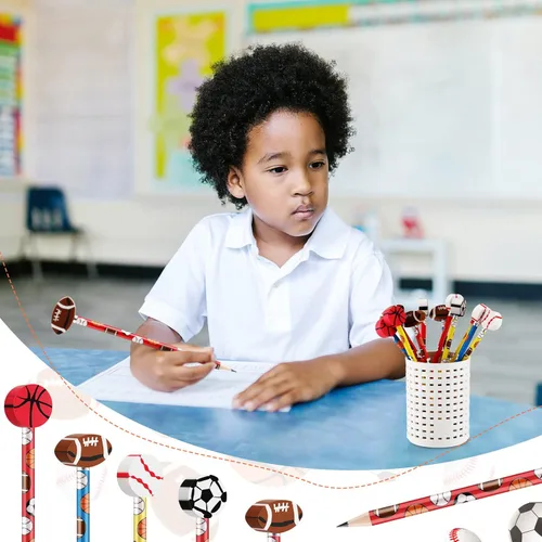 Miniatura 4 de Chivao Juego de 36 lápices deportivos y borradores para niños, béisbol, fútbol, fútbol, deportes, recuerdos de fiesta para estudiantes, papelería