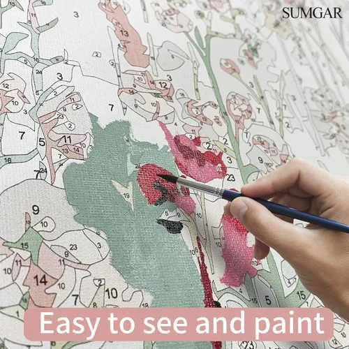 Miniatura 5 de SUMGAR Kit de pintura enmarcada por números para adultos flores, kit de pintura de lienzo de flores silvestres rosas con marco, pintura acrílica
