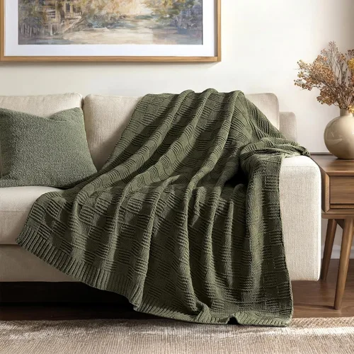 Miniatura 25 de EVERGRACEHOME Manta de punto de chenilla gruesa para sofá, suaves y lujosas mantas de punto con punto musgo para cama, acogedoras mantas decorativas