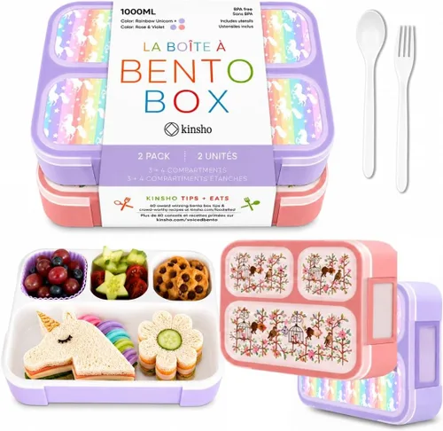 kinsho Bento-Box Lonchera para Niños y Niñas, Recipientes de Comida y Aperitivos para Guardería de Niños Pequeños, Escuela, Viajes, Loncheras Para