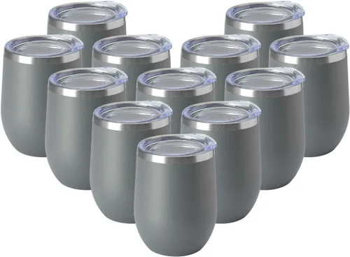 Miniatura 24 de HASLE OUTFITTERS Vaso de vino de 12 onzas con tapa, copas de vino sin tallo, tazas de viaje al vacío de doble pared, taza de café de acero Acero