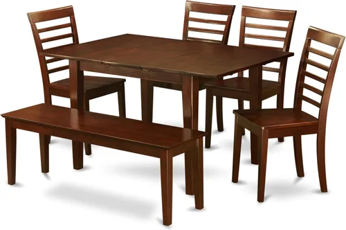 East West Furniture PSML6D-MAH-W - Juego de mesa de comedor moderno de 6 piezas que contiene una mesa rectangular de madera con hoja de mariposa y 4