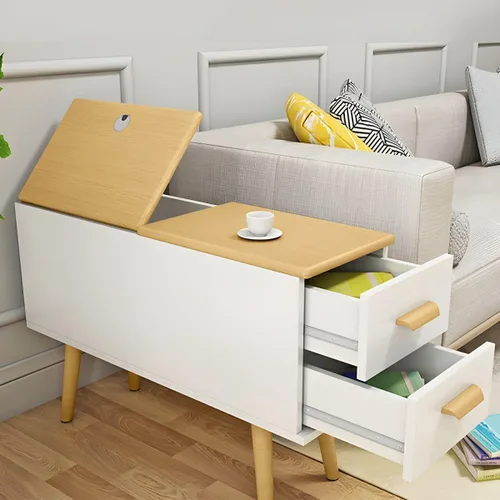 Miniatura 3 de Mesa auxiliar, mesa auxiliar de madera moderna con cajones y gran almacenamiento para almacenamiento compacto, muebles de oficina en casa, 1 natural