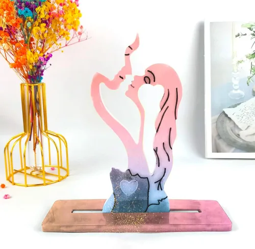 Miniatura 2 de Molde de resina para esculturas de pareja, kit de molde de silicona de estatua abstracta, molde de fundición epoxi para amantes del beso tallado