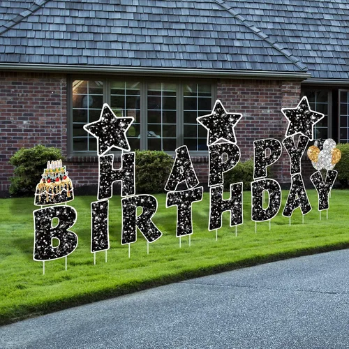 Jetec 18 Piezas de Carteles de Cumpleaños para Patio con Estacas, Carteles de Cumpleaños al Aire Libre de 16 Pulgadas, Decoraciones de Cumpleaños de