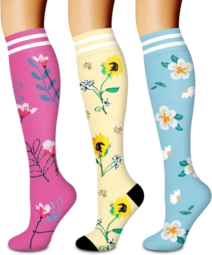Miniatura 114 de Paquete de 3 pares de calcetines de compresión médica para mejorar la circulación de mujeres y hombres, para correr, hacer deporte y amamantar