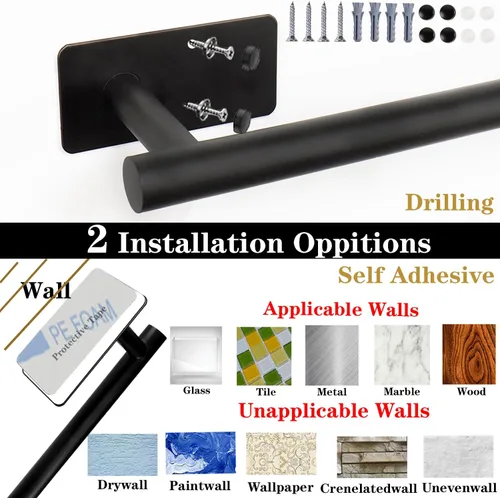 Miniatura 7 de Barra de Toalla de Baño Autoadhesiva, Barras de Toalla de Acero Inoxidable para Baño Adhesivas y Montadas en la Pared, Soporte de Toalla Resistente