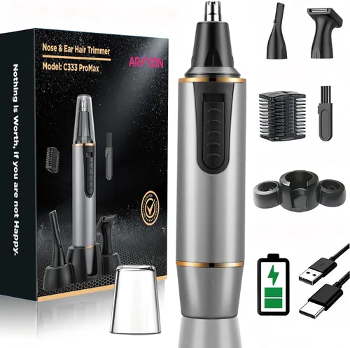 Miniatura 8 de AREYZIN Cortapelos de nariz para hombres, kit recargable de recorte de orejas y nariz, recortadora facial de cejas sin dolor profesional, IPX7 Gris