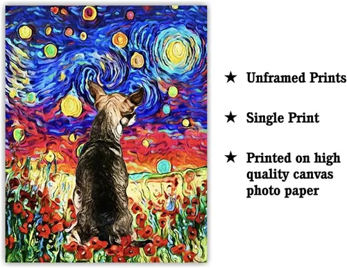 Miniatura 2 de Bestbuddy Pet 11 x 14 sin marco noche estrellada inspirada Chihuahua perro animales amante familia paz amor pintura al óleo impresión arte impresión