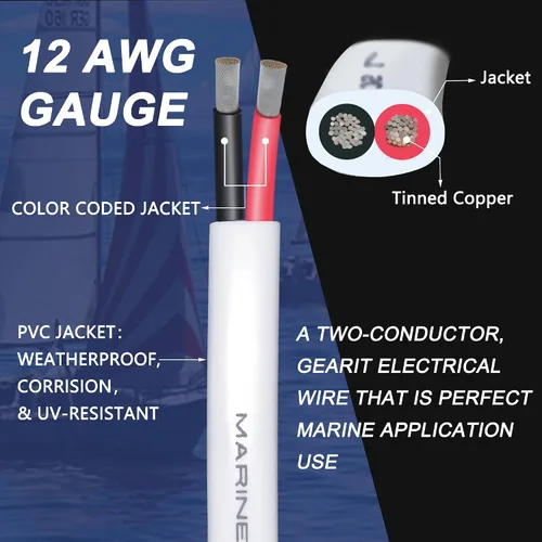 Miniatura 3 de Cable marino dúplex de calibre 12, cable de cobre estañado para barco, 20 pies, 12 AWG, estándar de EE. UU., OFC, alambre de cobre libre de oxígeno