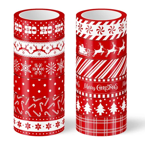 Miniatura 15 de Whaline 12 Rollos de Cinta Washi de Navidad Gris Estilo Granja Cinta Washi Surtida Xmas Cinta de Papel Decorativa de Enmascarar para Fiestas