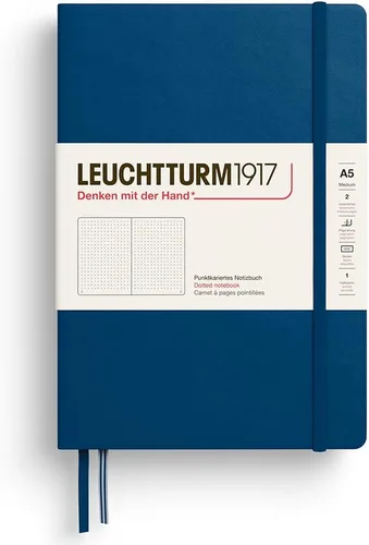 Miniatura 79 de LEUCHTTURM1917 - Cuaderno de tapa dura mediano A5 con 251 páginas numeradas para escritura y diario (Azul marino, con puntos)