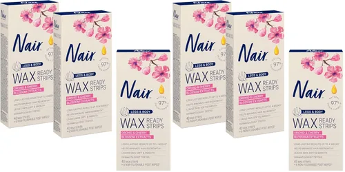 Miniatura 13 de Nair Tiras depiladoras listas para piernas y cuerpo, kit de depilación sin ensuciar para depilación, paquete de 3 tiras de cera, 40 unidades cada
