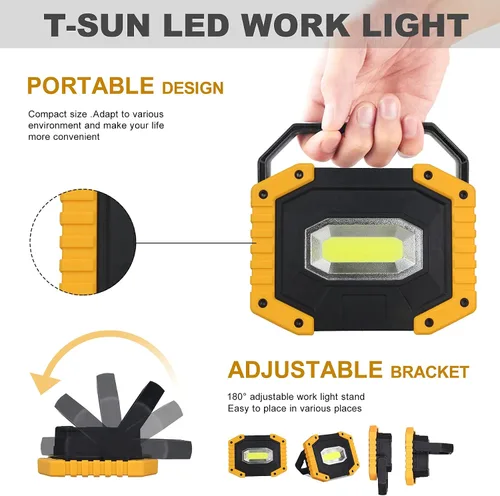 Miniatura 3 de T-SUN Luz de trabajo LED recargable, 30W 2000LM portátil, impermeable, paquete de 2