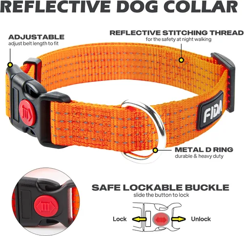 Miniatura 2 de Fida Collar reflectante para perro, collares de nailon para perros con colores neón para perros pequeños, medianos y grandes, de alta visibilidad