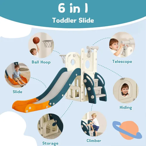 Miniatura 3 de Tobogán 6 en 1 para niños pequeños, deslizador para niños de 1 a 3 años, conjunto de juegos de interior y exterior con aro de baloncesto
