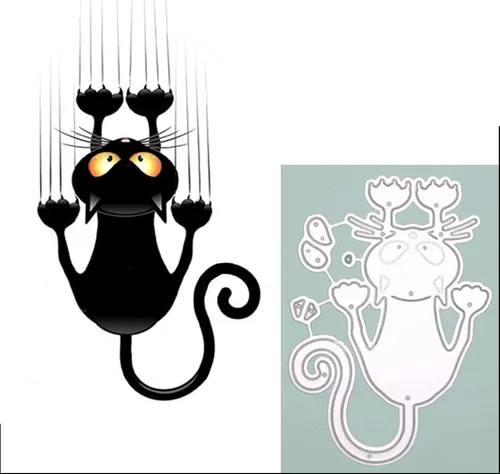 Troqueles de corte de metal de gato negro de Halloween, tarjetas de papel de gato negro de Halloween, plantillas de corte para hacer tarjetas en