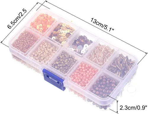 Miniatura 2 de MECCANIXITY Cuentas surtidas de lentejuelas, 10 estilos dorados, cuentas de vidrio, cuentas de corneta, cuentas de tubo, lentejuelas sueltas