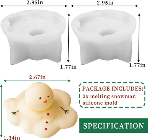 Miniatura 3 de Wehous 2 moldes de vela de Navidad, lindo molde de resina 3D de muñeco de nieve derretido para hacer, adorno para cera de jabón, resina epoxi