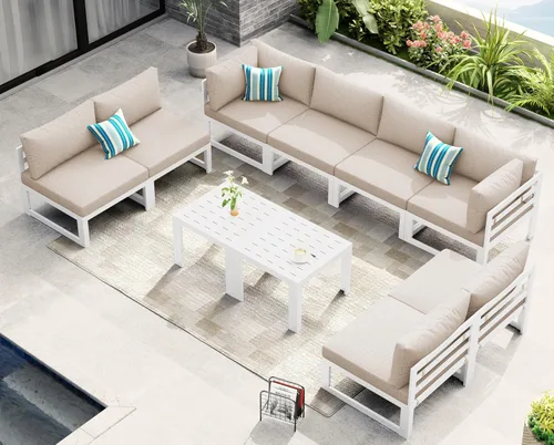 Miniatura 2 de NICESOUL - Juego de 10 muebles de patio extra grandes de aluminio moderno, sofá para exteriores con asiento de 29" de profundidad y ancho, 500 lbs