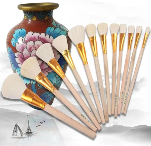 Juego de 12 pinceles de lana de arte de cerámica para esmalte de cerámica/pintura para colorear acuarela, pintura artesanal, manualidades, pluma de