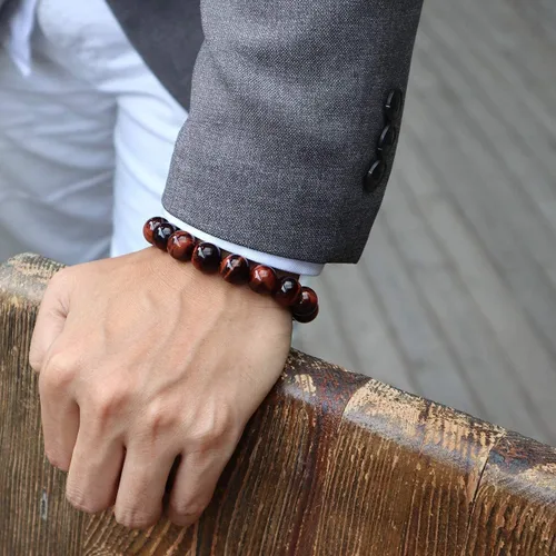 Miniatura 5 de Jewever Pulsera elástica de cuentas redondas lisas de ojo de tigre, unisex (varias piezas)