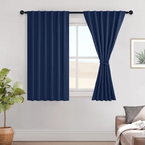 Miniatura 59 de Hiasan Cortinas opacas negras para dormitorio, cortinas opacas cortas de 45 pulgadas de largo, con aislamiento térmico, bolsillo para barra