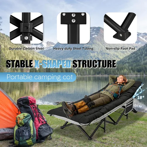 Miniatura 2 de HABUTWAY Catre de campamento, catre portátil para adultos, catre para dormir de 28 pulgadas de ancho, carga máxima de 600 libras con colchón grueso