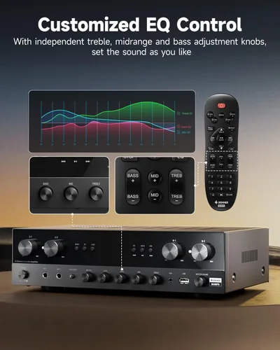 Miniatura 5 de Donner - Receptores estéreo Amplificador de audio para el hogar, Amplificador de 4 canales de potencia máxima de pico de 1000 W Premium
