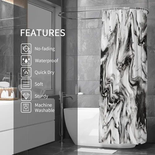 Miniatura 2 de Gibelle Cortina de ducha pequeña de 36 x 72 pulgadas, diseño de mármol medio abstracto estrecho para baño, juego de cortina de ducha moderna de tela