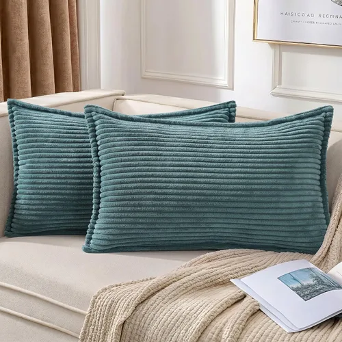 Miniatura 45 de Mecatny Juego de 2 fundas de almohada de pana de 16 x 16 pulgadas, fundas decorativas neutrales suaves de estilo bohemio para sofá y sala de estar