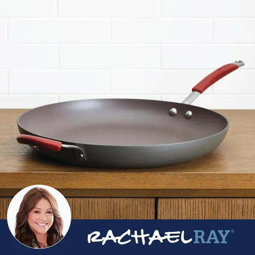 Miniatura 8 de Rachael Ray Cucina - Sartén antiadherente con mango auxiliar y proceso de anodizado duro., rojo, gris (Gray with Red Handles)