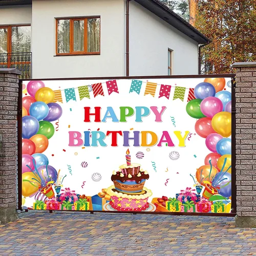 Miniatura 8 de Cartel de feliz cumpleaños, telón de fondo de globos coloridos para fiestas de niños, pasteles de colores grandes, fotografía, telón de fondo