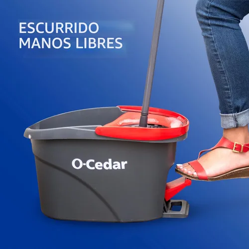 Miniatura 3 de O-Cedar EasyWring - Sistema de limpieza de suelos con balde y fregona giratoria de microfibra + 2 recambios adicionales, rojo/gris
