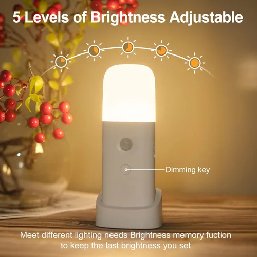 Miniatura 2 de CREWEEL Luz nocturna con sensor de movimiento, luces nocturnas regulables con 5 niveles de brillo, luz recargable de 2000 mAh, luz con sensor