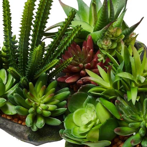 Miniatura 4 de Pure Garden Plantas suculentas artificiales, juego de arreglos de 3 piezas en macetas de piedra sintética y varios tamaños, vegetación realista
