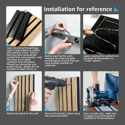 Miniatura 8 de Art3d 2 paneles acústicos de listones de madera para pared y techo, panel de absorción de sonido acanalado 3D con acabado de madera, negro mate