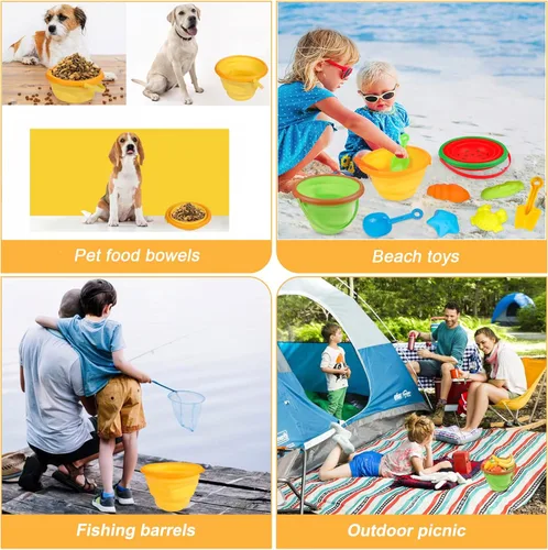 Miniatura 5 de Juego de juguetes de arena de playa para niños, cubo de playa plegable de silicona plegable para viajes, juguetes de playa para verano al aire