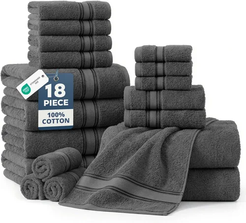 Miniatura 20 de Lane Linen Juego de 4 toallas de baño de 100 % algodón (35 x 66 pulgadas), juego de toallas de baño extragrandes de algodón sin torsión, secado Gris